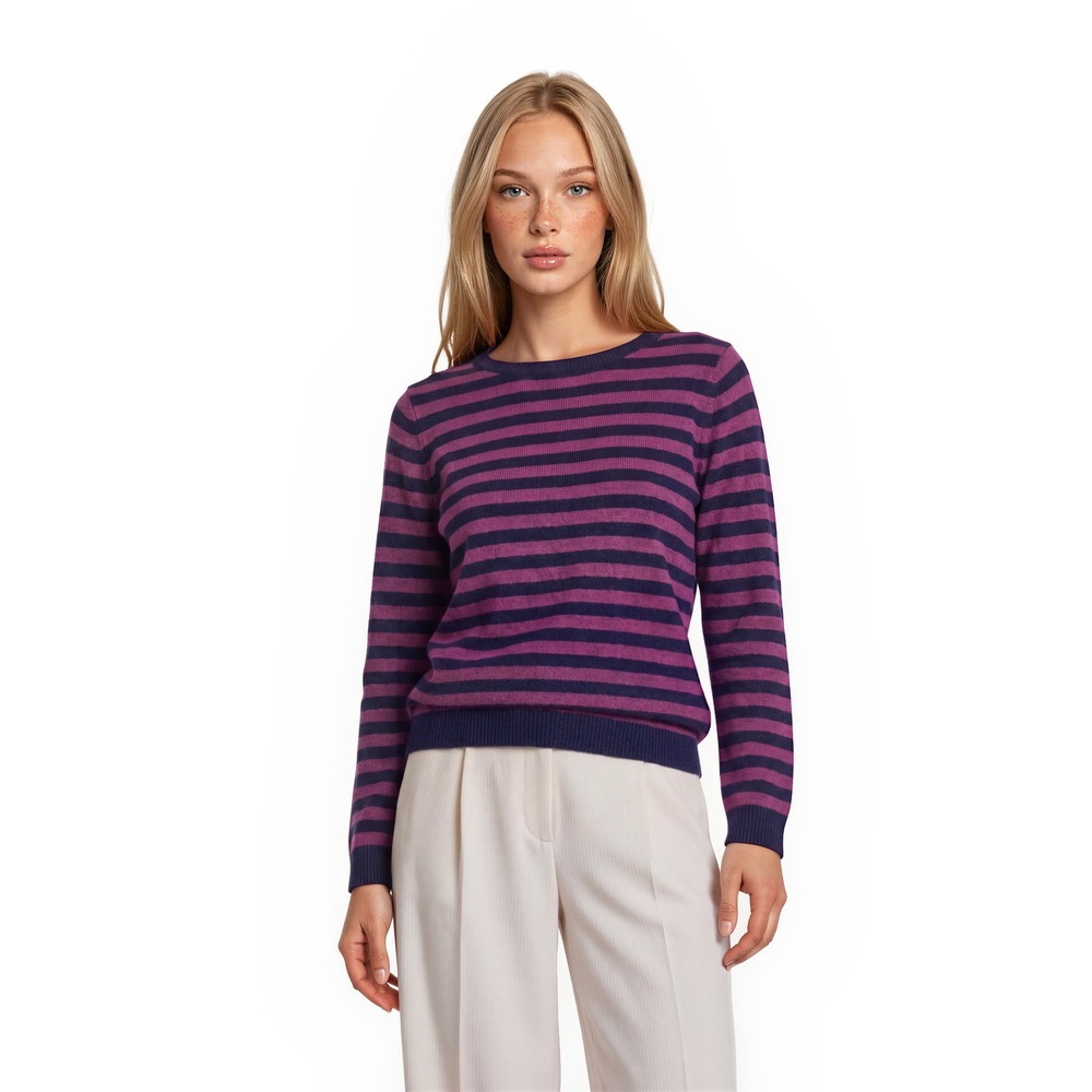 Talbots 100% Linen Sweater Women's Size XL Pink Navy Striped Boat Neck Nautical